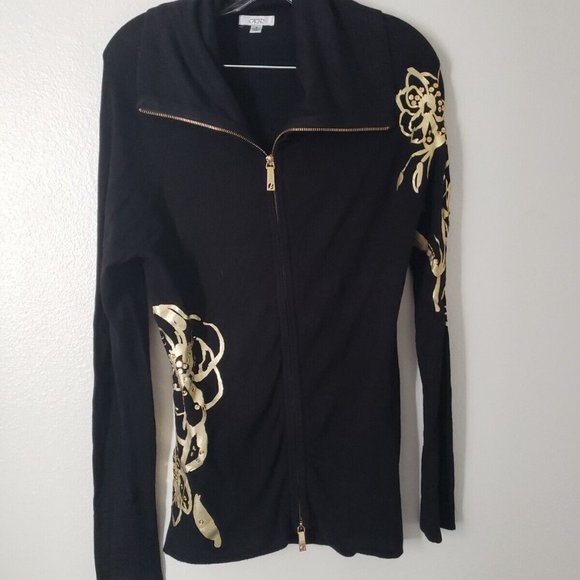 Cache Sweaters - Cache Zip up Sweater Top Gold Embellished